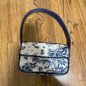 STAUD Blue and Cream Floral Shoulder Bag
